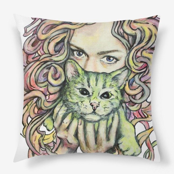 Подушка «девушка и кошка»