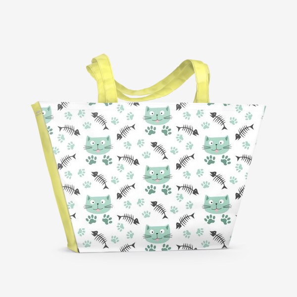 Пляжная сумка «Котики с рыбой»