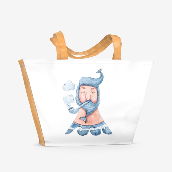 Пляжная сумка «Летняя морская иллюстрация. Моряк с трубкой. Принт для детской футболки»