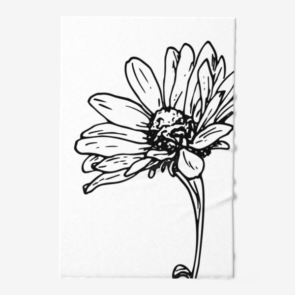 Полотенце «цветок ромашки или гелиопсиса. простой скетч летнего цветка черной линией сбоку»