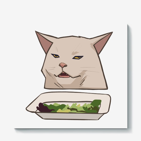 Холст «Спорящий кот с салатом, мем»