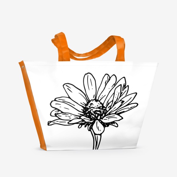 Пляжная сумка «цветок ромашки или гелиопсиса. простой скетч летнего цветка черной линией сбоку»