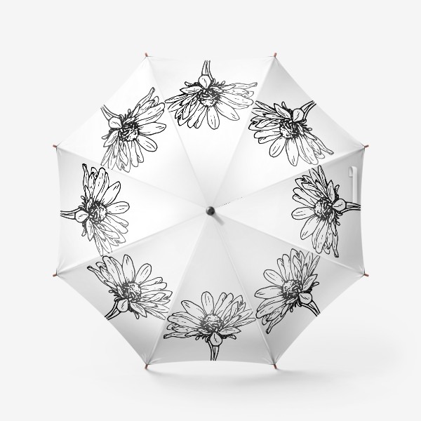 Зонт «цветок ромашки или гелиопсиса. простой скетч летнего цветка черной линией сбоку»