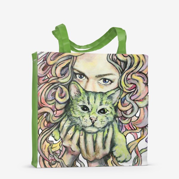Сумка-шоппер «девушка и кошка»