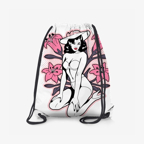 Рюкзак «Пинап девушка в шляпе и цветы лилии»