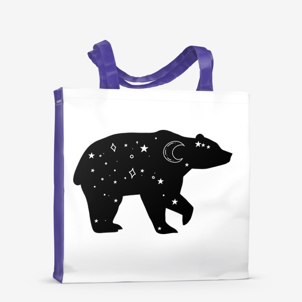 Сумка-шоппер «медведь со звездами и луной. черный силуэт медведя с ночным небом »