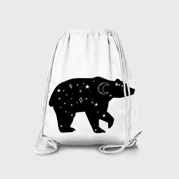 Рюкзак «медведь со звездами и луной. черный силуэт медведя с ночным небом »