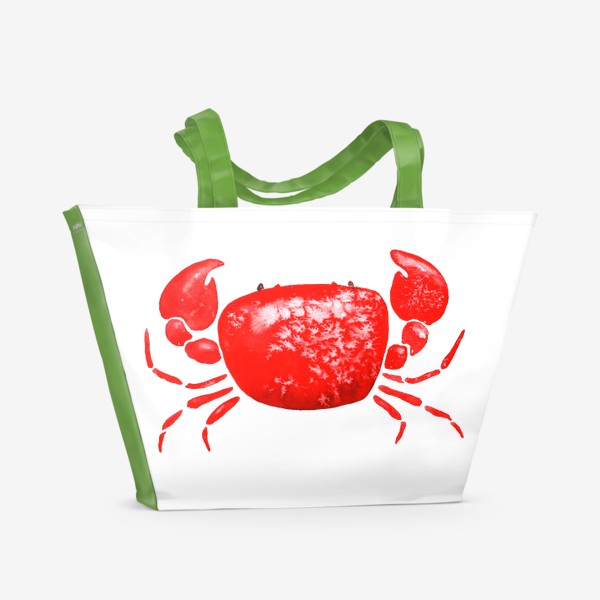 Пляжная сумка &laquo;акварельный краб. веселый мультяшный морской крабик красного цвета&raquo;