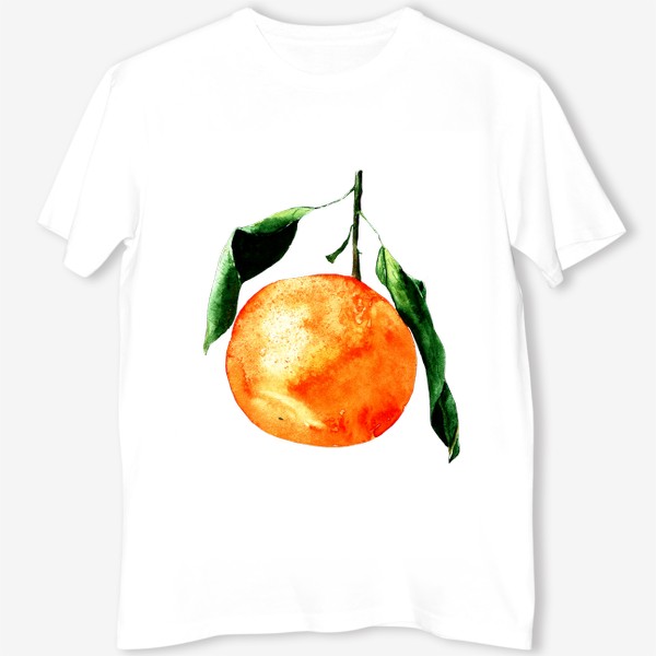 Футболка «мандарин с листиками. акварельный ботанический рисунок оранжевого мандарина с зелеными листьями новогодняя еда»
