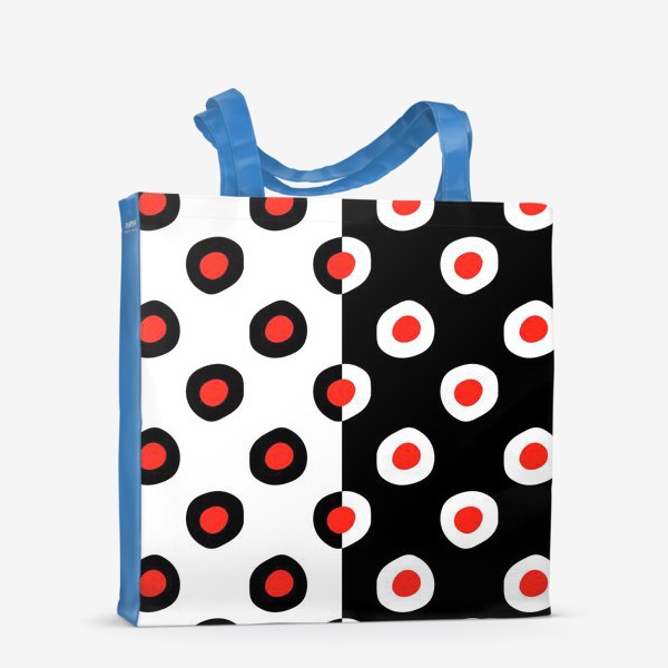 Сумка-шоппер «узор из кругов красного цвета с черным и белым контуром, на черном и белом фоне, ретро паттерн »