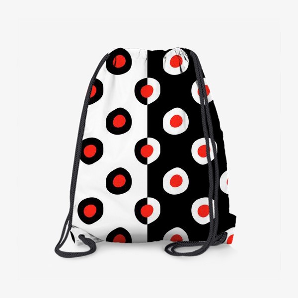 Рюкзак «узор из кругов красного цвета с черным и белым контуром, на черном и белом фоне, ретро паттерн »
