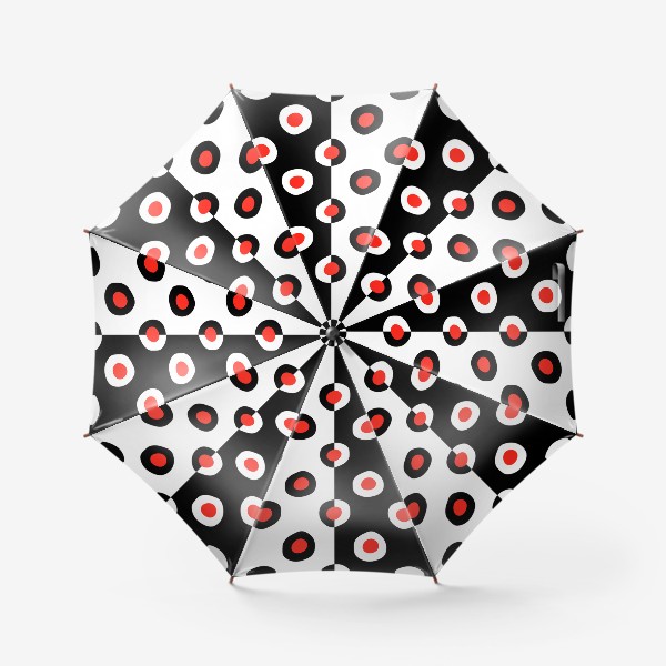 Зонт «узор из кругов красного цвета с черным и белым контуром, на черном и белом фоне, ретро паттерн »