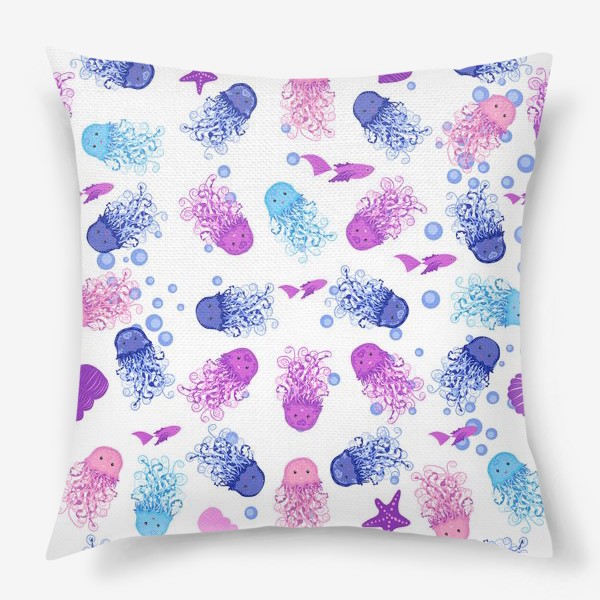 Подушка «Разноцветные маленькие медузы паттерн»