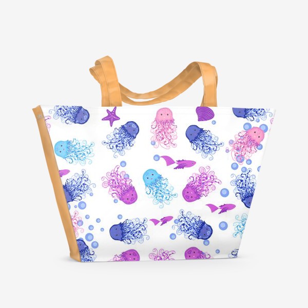 Пляжная сумка &laquo;Разноцветные маленькие медузы паттерн&raquo;