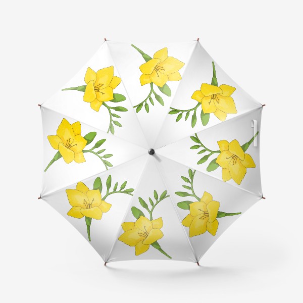 Зонт «цветок желтой фрезии, весенний яркий цветок с бутонами, цветущая веточка»