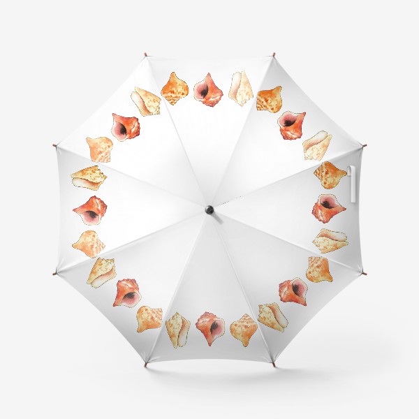 Зонт «три морские ракушки, акварельные оранжевые и красные цвета с черным контуром, спиральные раковины коллекция »