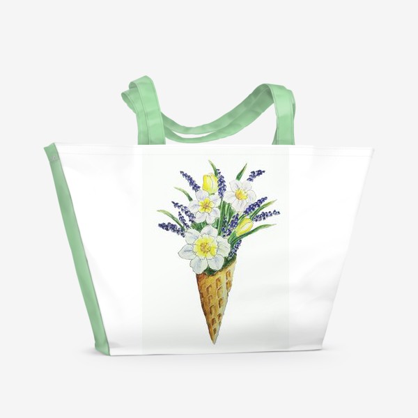 Пляжная сумка «Букет цветов в вафельном стаканчике»