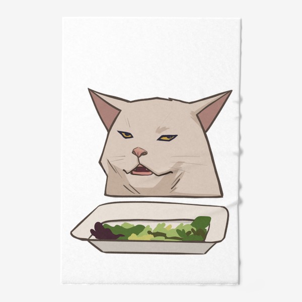 Полотенце «Спорящий кот с салатом, мем»