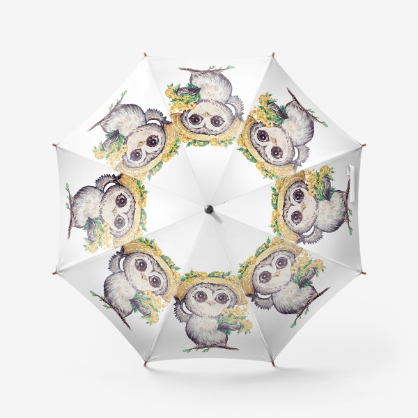 Зонт «Совушка с мимозой»