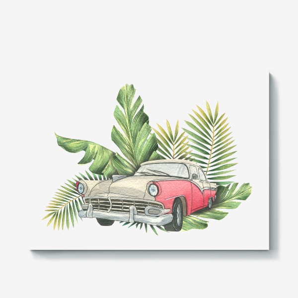 Холст «Ретро автомобиль в листьях пальм»