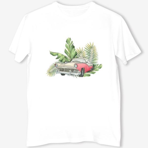 Футболка «Ретро автомобиль в листьях пальм»