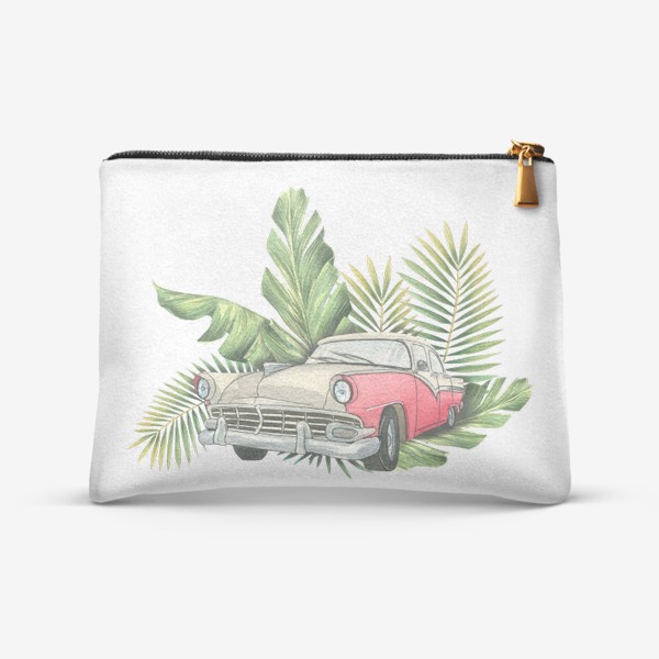 Косметичка «Ретро автомобиль в листьях пальм»