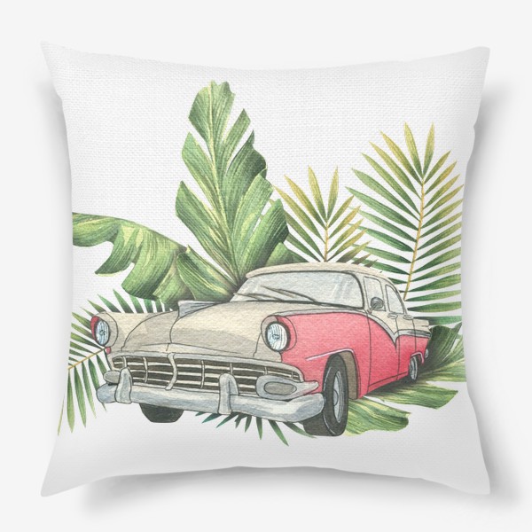 Подушка «Ретро автомобиль в листьях пальм»