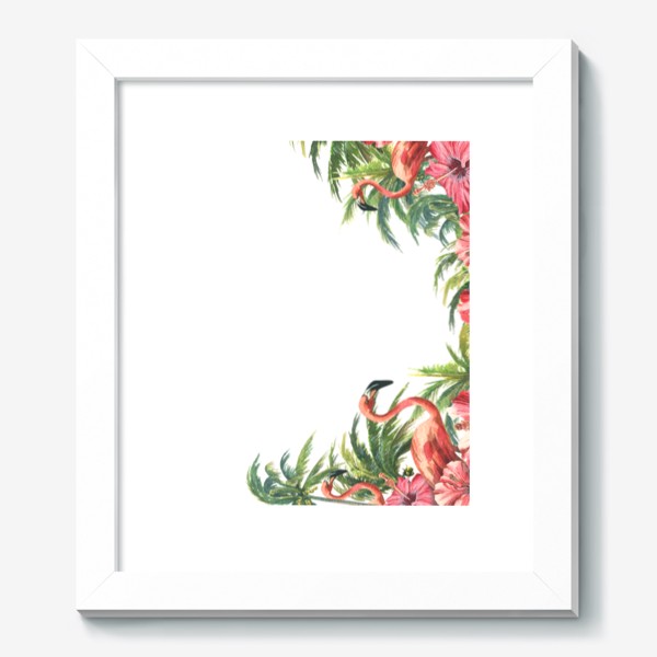Картина «Розовые фламинго в кокосовых пальмах с цветами гибискуса»