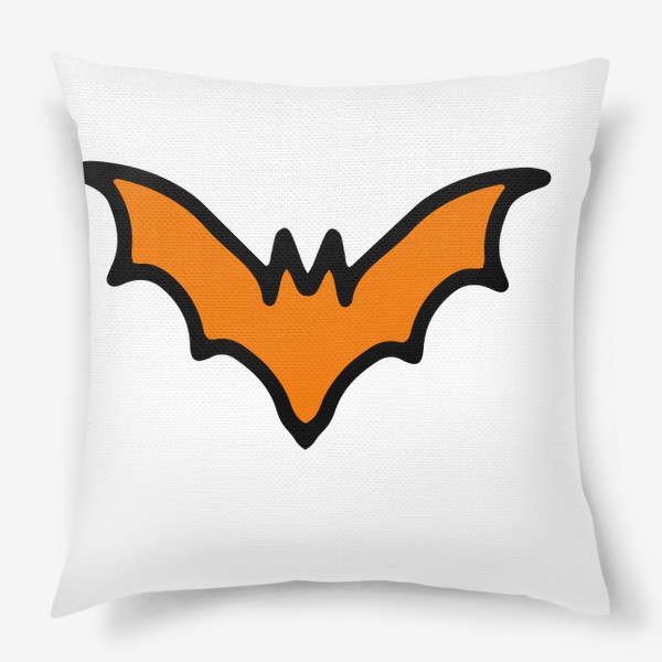 Подушка «оранжевая летучая мышь. простой стилизованный дудл летучей мыши оранжевого цвета с черным контуром для хэллоуина  »