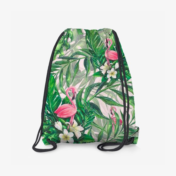 Рюкзак «Тропический паттерн с розовым фламинго и цветами плюмерии»