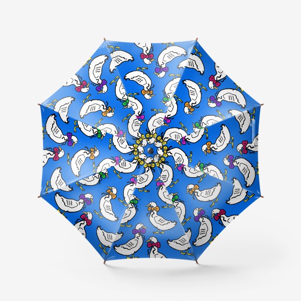 Зонт «Узор гуси на голубом синем фоне с бабочками»
