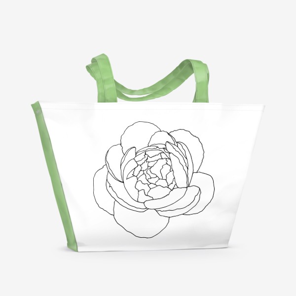 Пляжная сумка «цветок пиона. ботанический скетч пиона черный линия»