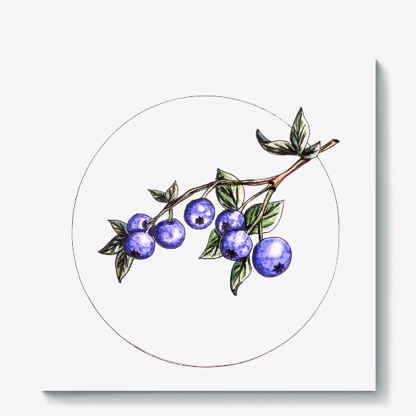 Холст «Синие ягодки на ветке (черника или голубика)»