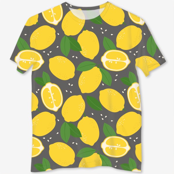 Футболка с полной запечаткой «Лимоны на сером»