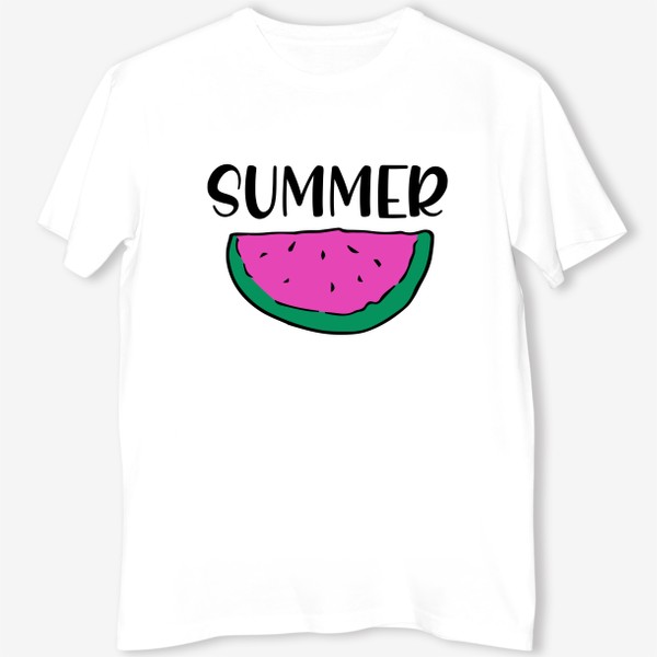Футболка &laquo;кусочек арбуза с Summer. веселый летний принт розовая долька арбуза с надписью лето&raquo;