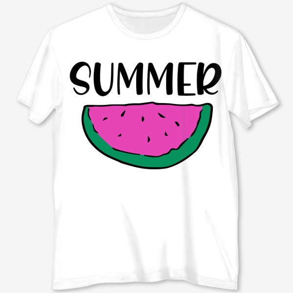 Футболка с полной запечаткой «кусочек арбуза с Summer. веселый летний принт розовая долька арбуза с надписью лето»