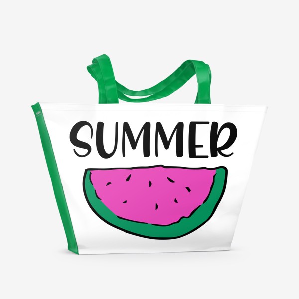 Пляжная сумка «кусочек арбуза с Summer. веселый летний принт розовая долька арбуза с надписью лето»