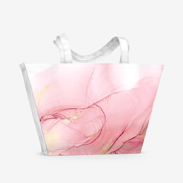 Пляжная сумка «Абстрактные розовые разводы, нежный чернильный принт »