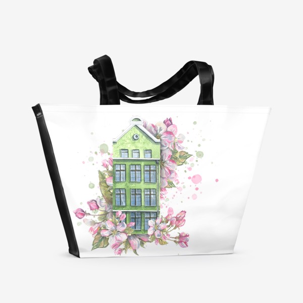 Пляжная сумка «Европейский домик в яблоневых цветах»