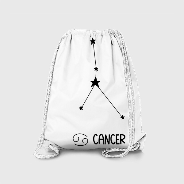 Рюкзак «рак созвездие с звездами и  надпись cancer  и знак знака зодиака, рисунок черной линией»