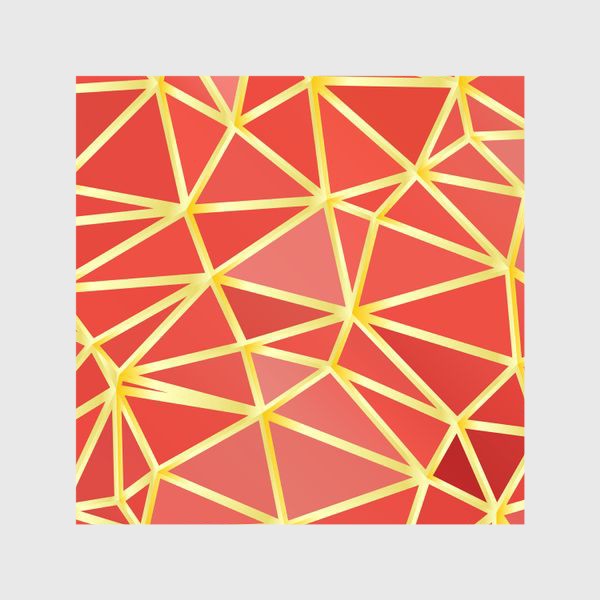 Шторы «Полигональный паттерн, треугольники, коралловый с золотом»