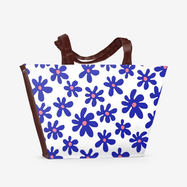 Пляжная сумка «Цветочное сердце синие цветы»