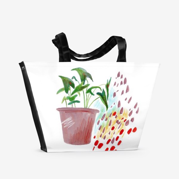 Пляжная сумка «Растение в горшке. Гуашь, карандаши»