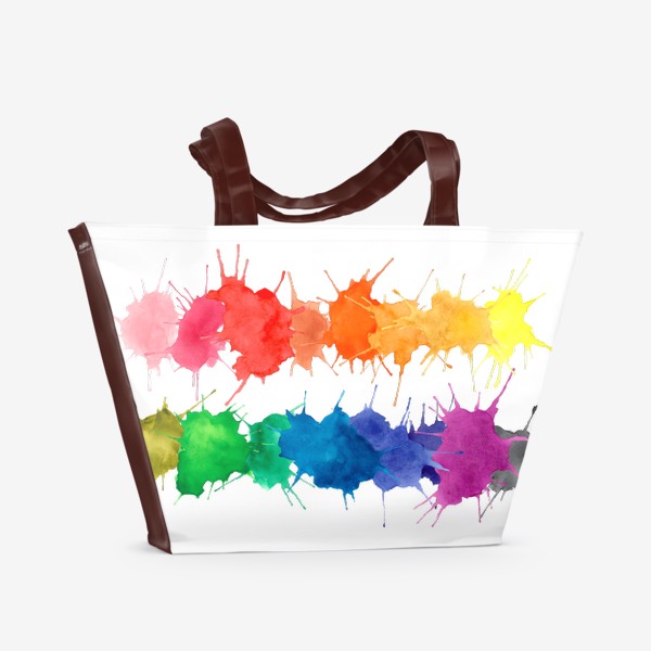 Пляжная сумка «Яркие пятна краски, разноцветный акварельный принт»