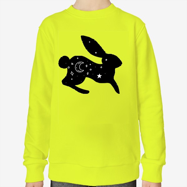 Свитшот «заяц с луной и звездами. магический кролик с ночным небом на черном силуэте»