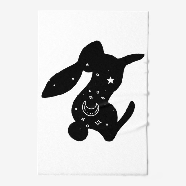 Полотенце «заяц с луной и звездами. магический кролик с ночным небом на черном силуэте»