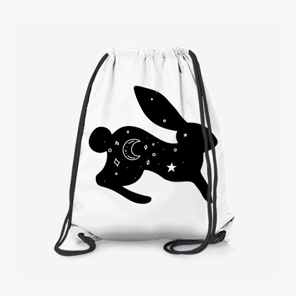 Рюкзак «заяц с луной и звездами. магический кролик с ночным небом на черном силуэте»