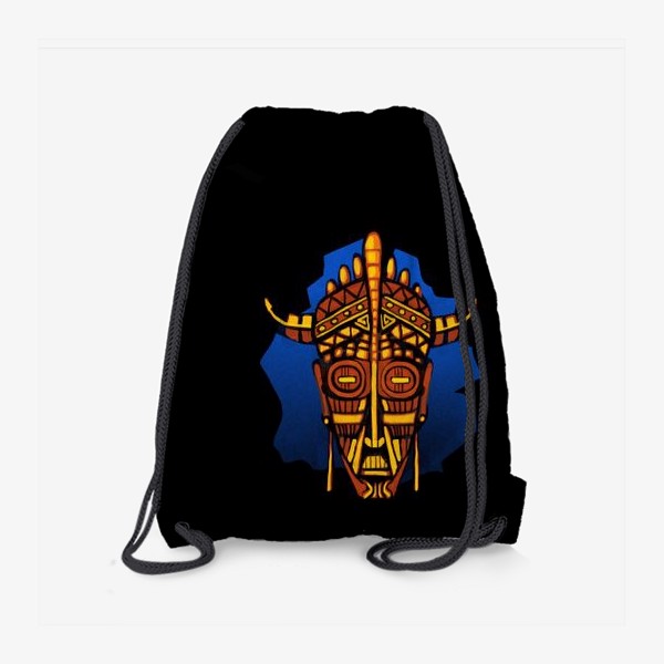 Рюкзак «Африканская маска 3. Тотем. Этнический принт на черном фоне»