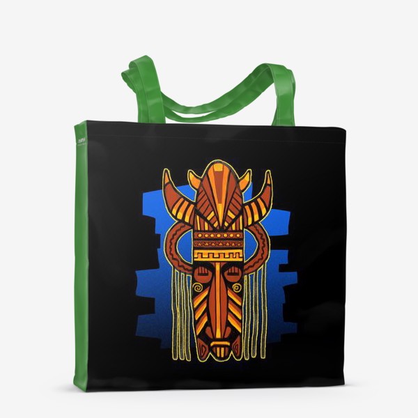 Сумка-шоппер &laquo;Африканская маска 4. Тотем. Этнический принт на черном&raquo;