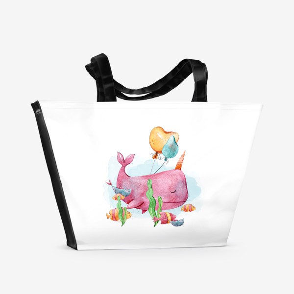 Пляжная сумка «Акварельный кит. Милая иллюстрация для принта. Детский принт на футболку»